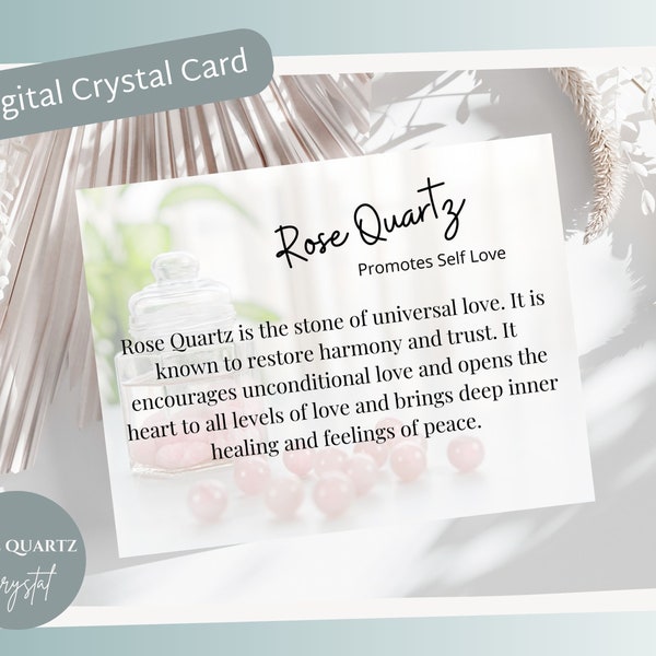 Printable Rose Quartz Crystal Meaning Card, Metaphysical Stone Gift, Crystal Properties, Healing Energy Uses, Rock Specimen Information Card