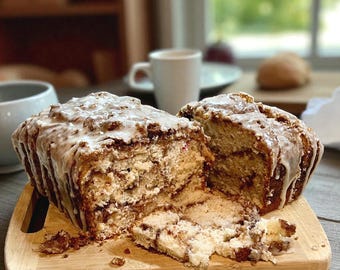 Glazed Cinnamon Roll Bread Loaf with Cinnamon Sugar Swirl, Fresh Baked Sweet Breakfast Treat
