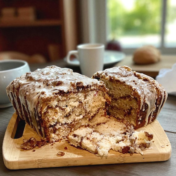 Glazed Cinnamon Roll Bread Loaf with Cinnamon Sugar Swirl, Fresh Baked Sweet Breakfast Treat