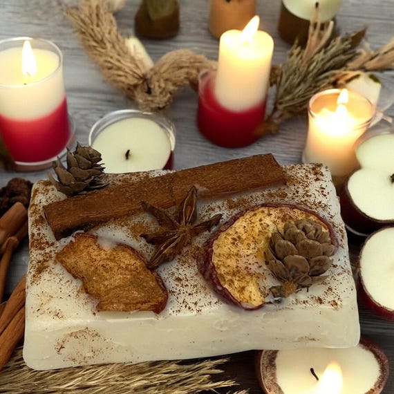 Apple Cinnamon Herb Infused Soy Wax Melt Breakaway Bar, Fall Scented Wax Tart, Aromatherapy Home Fragrance, Herbal Wax, Breakaway Tart Bark