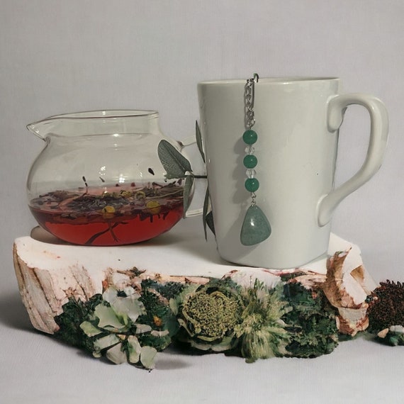 Green Aventurine Crystal Tea Steeper Cup Charm, Loose Leaf Tea Prosperity Brews, Luck & Wellness Tea Ball, Mindful Living Tea Ritual Gifts