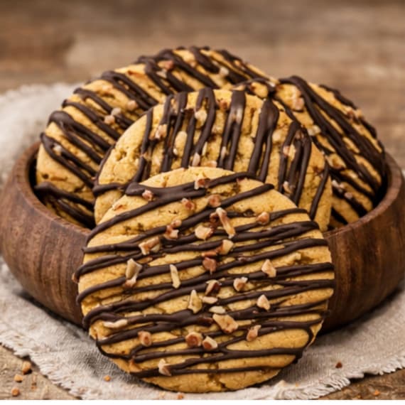Peanut Butter Cookies, Chocolate Glaze Drizzle & Peanut Topping, Gourmet Homemade Tea Cakes, Bakery Gift