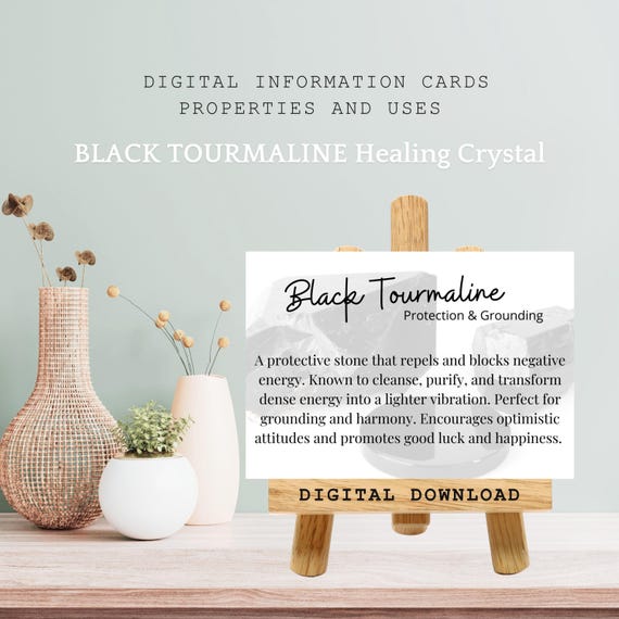 Black Tourmaline Crystal Meaning Card, Metaphysical Stone Gifts, Crystal Properties, Healing Energy Uses, Rock Specimen Info Card Printable