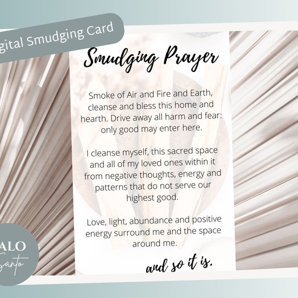 Printable Palo Santo Smudging Prayer Card, Holy Wood Smudge Stick, Cleansing Ritual Instructions, Spiritual Blessing Info Card,