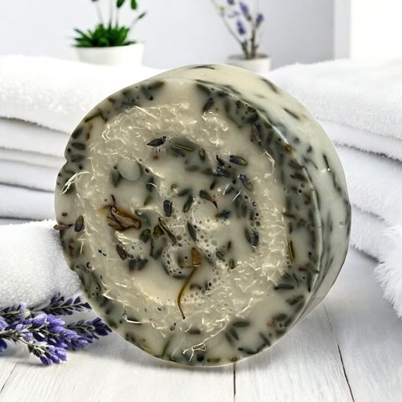 Lavender Herb Infused Goat's Milk Loofah Soap, Calming Bath Soap, Exfoliating Shower Soap that Hydrates, Natural Skincare Spa Gift Idea
