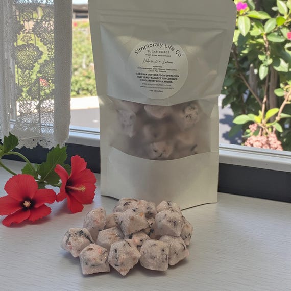 Hibiscus Lemon Sugar Cubes, Gemstone Shaped Pink, Tea & Cocktail Floral Sweetener, Botanical Edible Gift
