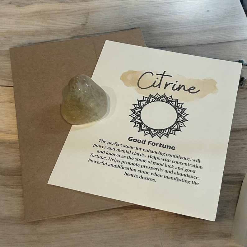 Citrine Crystal Meaning Card With Healing Stone, Abundance Energy ...