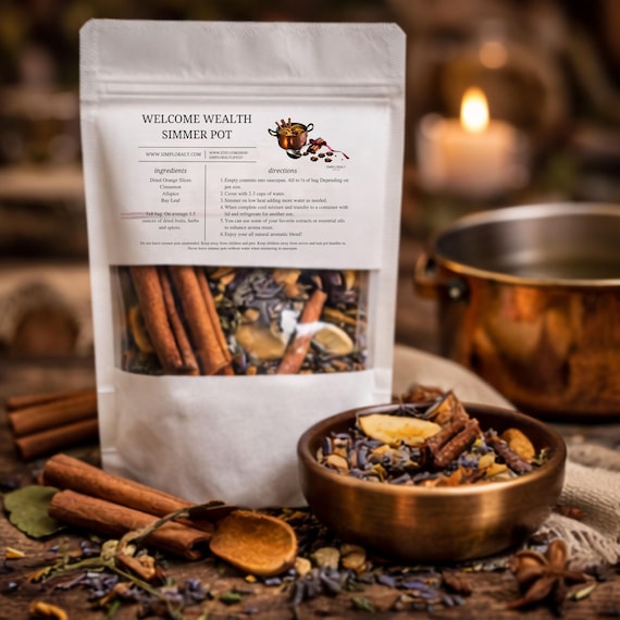 Welcome Wealth Simmer Pot Blend, Abundance Home Ritual, Herbal Prosperity Stovetop Potpourri