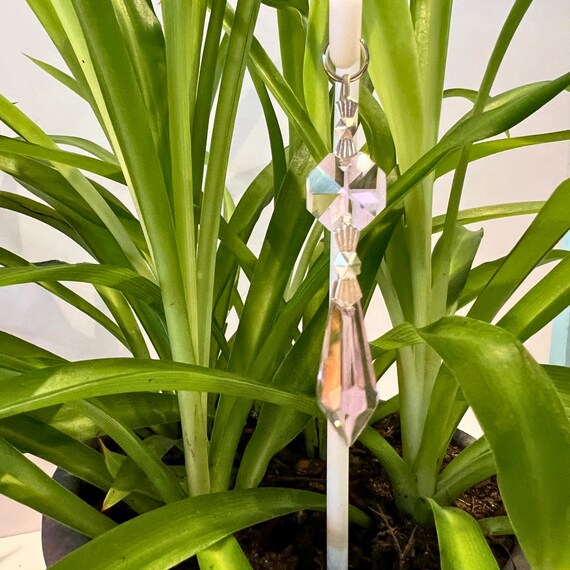 Pink Crystal Point Indoor Plant Stake Suncatcher: Shepards Hook Hanging Plant Jewerly