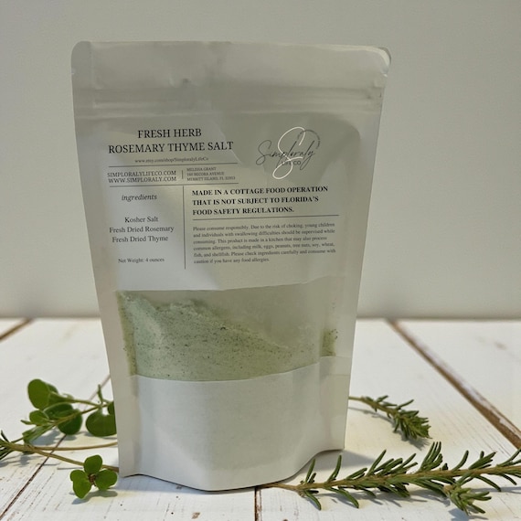 Rosemary Thyme Salt Gourmet Blend, Savory Cooking Seasoning, Finishing Salt for Meat and Veggies