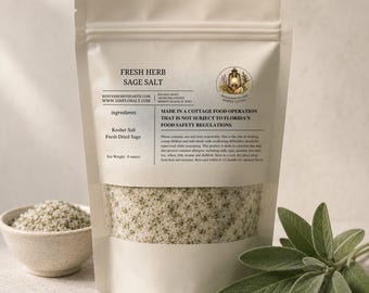 Sage Salt, Gourmet Herb Savory Seasoning, Finishing Salt for Turkey, Potatoes, Autumn Cooking