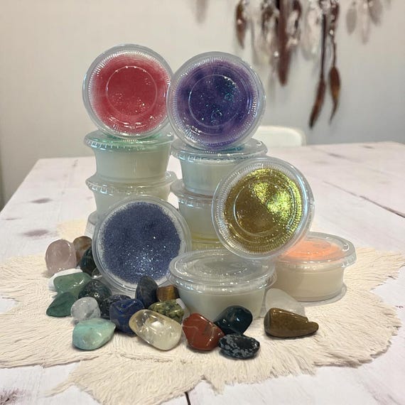 Glitter Soy Wax Melt with Hidden Crystal Set of 6, Healing Wax Tart, Aromatherapy Melt for Self-Care, Relaxation Aroma Cubes for Meditation