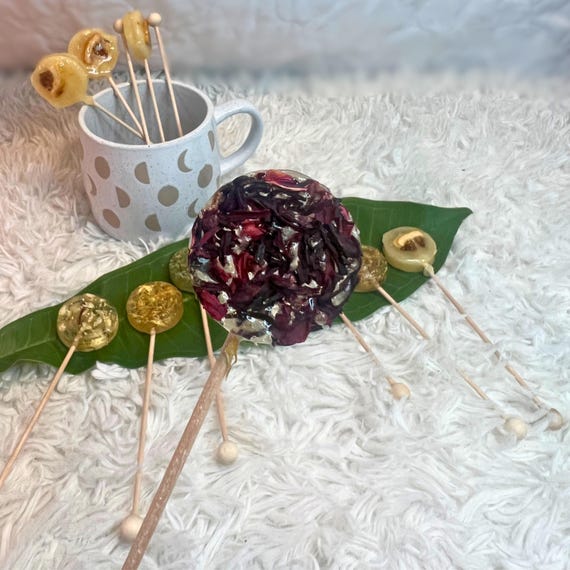 Hibiscus Tea Lollipop: Floral Tea Stir Stick Candy, Tart & Sweet