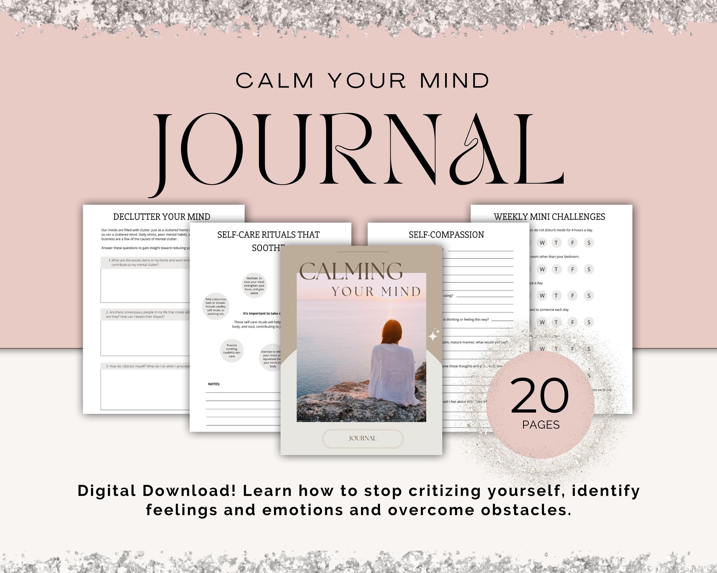 Calming Your Mind Journal Printable, Mindfulness Prompts, Self