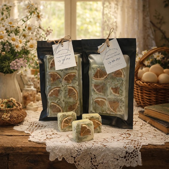 Orange Rosemary Citrus Wax Melts, Cottagecore Herbal Home Fragrance, Tart Warmer Botanical Aromatherapy Cubes