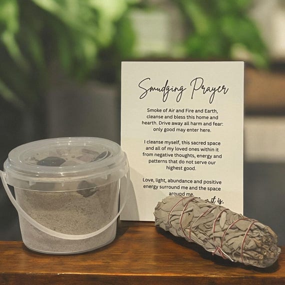 Healing Crystal Mining Bucket & Sage Wand Gift Set, Gemstone Miner, Smudging Prayer Card, Sacred Energy Tools, Spiritual Cleansing Supplies