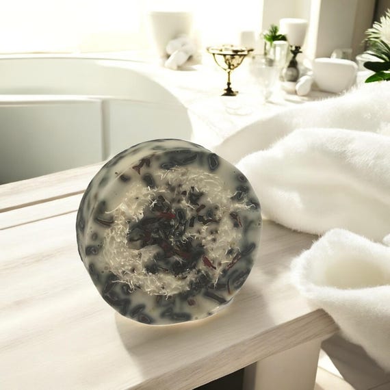 Hibiscus Rose Herb Infused Goat's Milk Loofah Soap, Hydrating & Exfoliating Loofa Sponge, Handmade Floral Soap Bar, Natural Skincare Gift