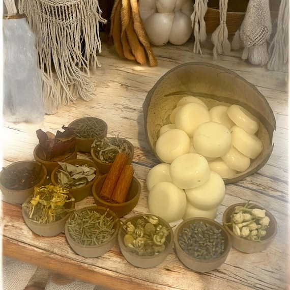 Soy Wax Melts with Dried Herbs, Herbal Scented Custom Wax Cubes, Aromatherapy Soy Melts, Herbal Infused Wax Tarts, Choose Your Herb & Scent