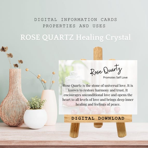 Rose Quartz Crystal Meaning Card, Metaphysical Stone Gift, Crystal Properties, Healing Energy Uses, Rock Specimen Information Card Printable