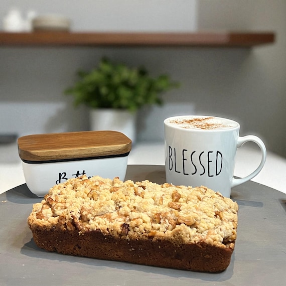 Homemade Apple Cinnamon Bread Loaf with Walnut Streusel Breakfast Snack, Fresh Baked Fall Treat