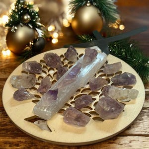 Selenite Amethyst Tree of Life Ornament: Crystal Healing Car Mirror Charm