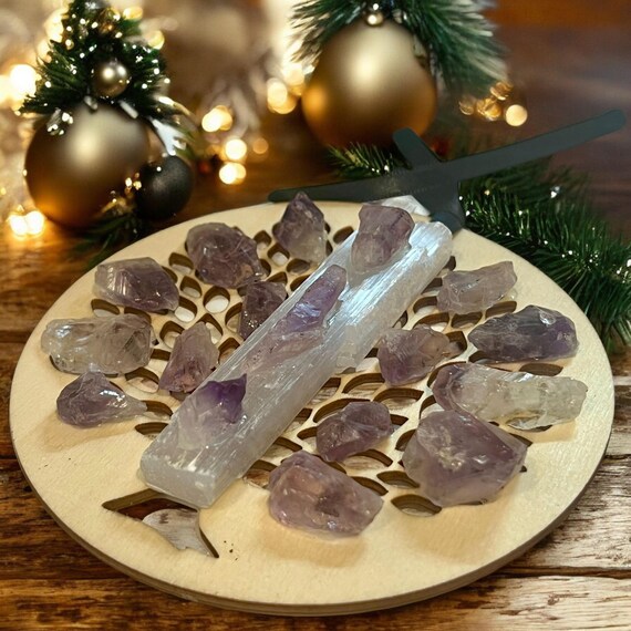 Selenite Amethyst Tree of Life Ornament Decor, Crystal Healing Window Art, Spiritual Energy Gift, Boho Home, Protection Car Mirror Charm