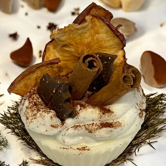 Apple Cinnamon Soy Wax Melt Cupcake, Dried Apple Slice Infusion, Cinnamon Stick & Powder, Cozy Fall Fragrance, Aromatherapy Wax Tart Melt