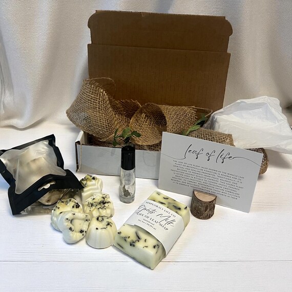 Leaf Of Life Gift Set Skincare Self Care, Herbal Oil Roller, Botanical Goats Milk Soap, Miracle Leaf Healing Gift Box, Face & Travel Soap