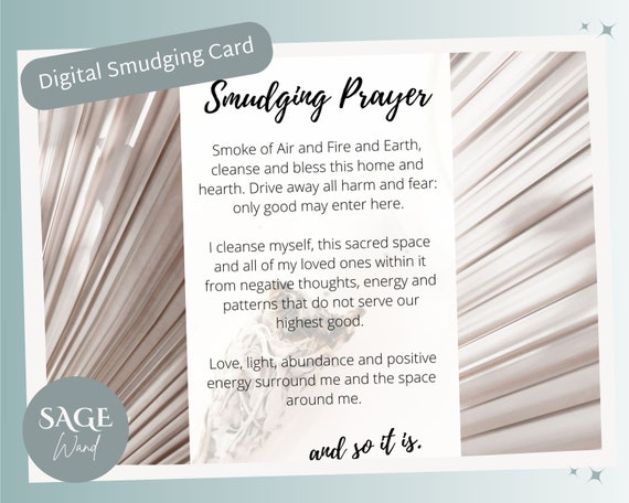 Printable Sage Smudge Prayer Card, Smudging Wand Cleansing Ritual Instructions, Positive Energy Info Card, Spiritual Blessings Template
