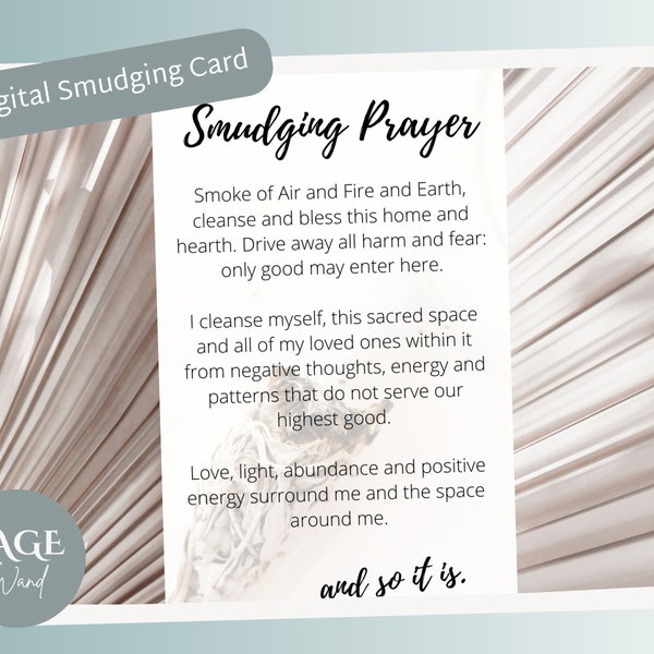 Printable Sage Smudge Prayer Card, Smudging Wand Cleansing Ritual Instructions, Positive Energy Info Card, Spiritual Blessings Template