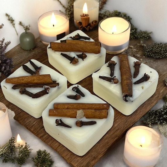 Herbal Infused Soy Wax Melt Cubes Set of 12, Clove and Cinnamon Scented Wax, Natural Aromatherapy Tart Melts, Seasonal Spice Home Fragrance
