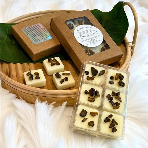 Tiger Eye Crystal Wax Melts: Courage & Balance Aromatherapy Soy Wax Cubes