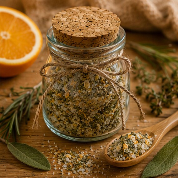 Yuletide Citrus Herb Salt, Cooking Seasoning, Bread Dip Mix, Vegetable Garnish, Gourmet Finishing Salt