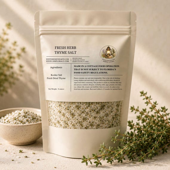 Thyme Salt, Gourmet Herb Blend for Cooking, Seasoning for Chicken and Potatoes