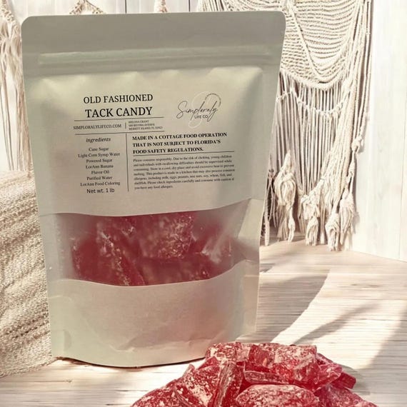 Red Old Fashioned Hard Tack Candy, Broken Glass Nostalgic Rock Candy, Handmade Gift Bag