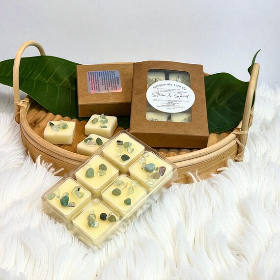 Green Aventurine Crystal Wax Tarts with Essential Oils, Luck and Balance Soy Wax Cubes