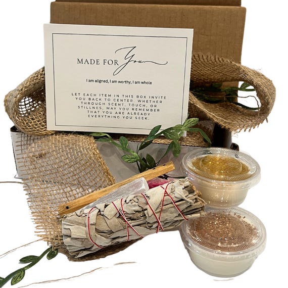 Crystal Wax Melt Gift Set with Sage, Palo Santo, Selenite Smudge Stick, Spiritual Self Care Gift, Crystal Lover Wax Tarts for Relaxation