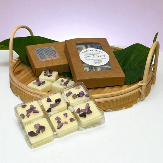 Amethyst Crystal Soy Wax Melt with Essential Oils, Calming Aromatherapy Melt for Stress Relief