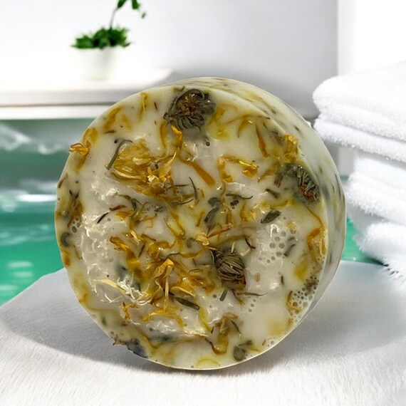 Calendula Herb Infused Goat's Milk Loofah Soap, Soothing Bath Soap Bar, Hydrating Exfoliation Soap, Natural Skincare, Handmade Spa Gift