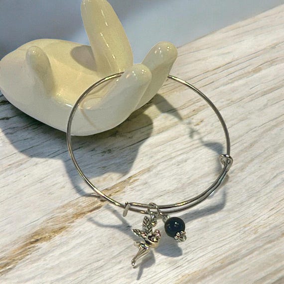 Fairy Sitting on the Moon Bracelet: Silver Bangle Celestial Gift for Her