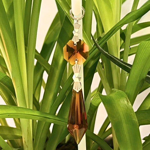 Brown Crystal Point Plant Stake Suncatcher: Shepards Hook Hanging Planter Decor