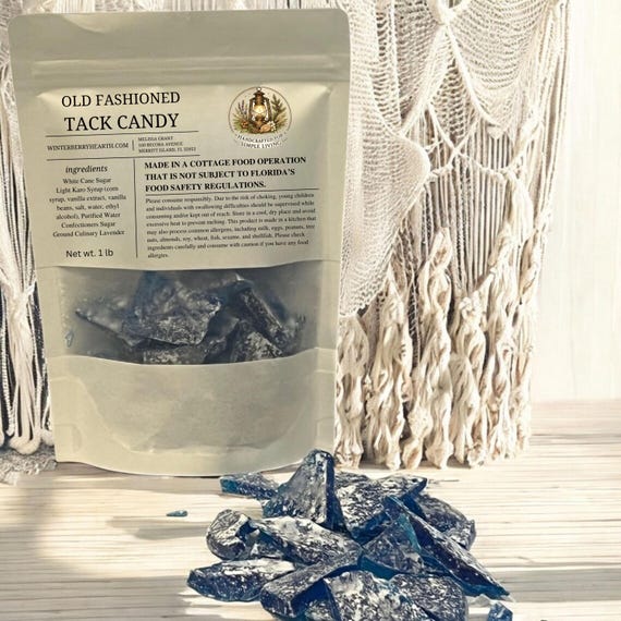 Blue Old Fashioned Hard Tack Candy, Nostalgic Broken Glass Homemade Candy Treat