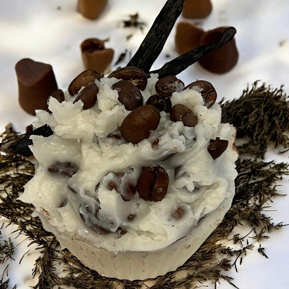 Vanilla Bean & Coffee Soy Wax Melt Cupcake, Real Coffee Bean Infusion, Vanilla Aroma, Cozy Scented Soy Wax Tart, Aromatherapy Wax Melt