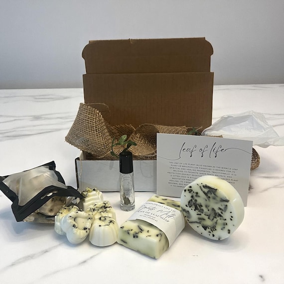 Leaf Of Life Gift Set Goats Milk Soap & Miracle Leaf Roller Bottle Oil, Soothing Skincare Set, Healing Gift Box, Botanical Self Care Set