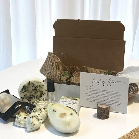 Goats Milk Soap Self Care Set with Infused Leaf of Life, Essential Oil Roller, Ritual Gift Box, Miracle Leaf Crystal Soap, Herbal Hand Soap