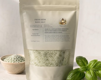 Basil Salt, Fresh Gourmet Herb Blend, Finishing Salt for Cooking, Tomatoes & Pasta