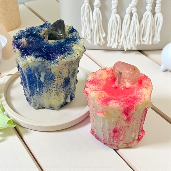 Crystal Soy Drip Candle with Glitter: Choose from Rose Quartz, Moonstone or Sodalite