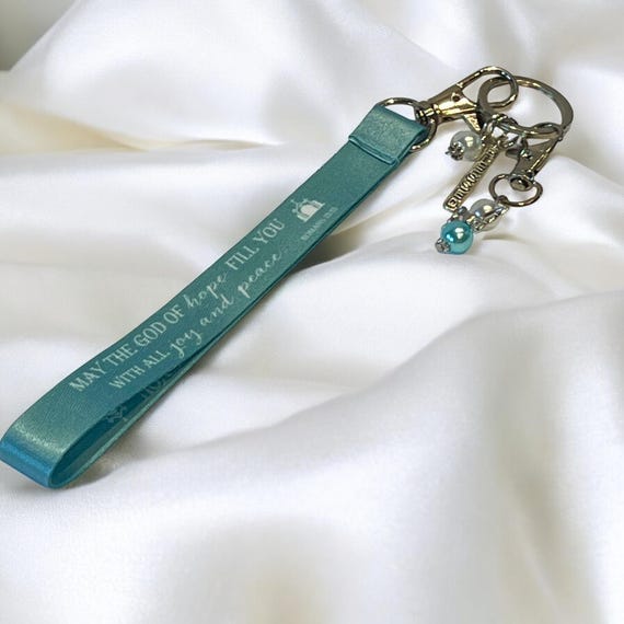 Mint Angel Wristlet Keychain, Christian Hope Keyring, Encouraging Scripture Gift for Women