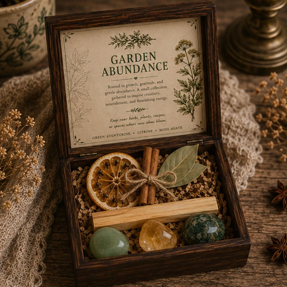 Abundance Crystal Set, Cottage Garden Lover Decor Gift, Heirloom Keepsake, Rustic Home Gift