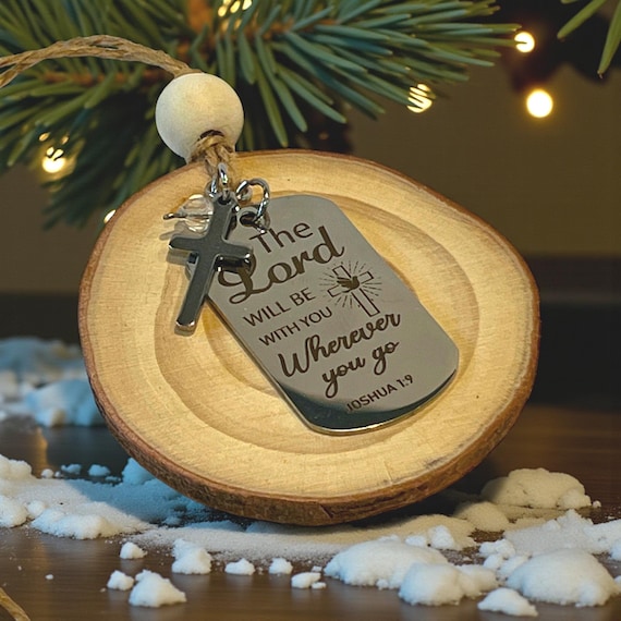 Joshua 1:9 Christmas Ornament, Scripture Wood Slice Decor, Christian Gift